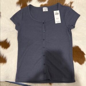 Gray Button-Up Ribbed T-Shirt